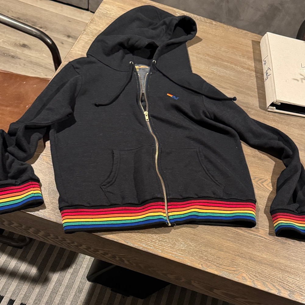 Aviator Nation dark gray Hoodie with Rainbow Logo